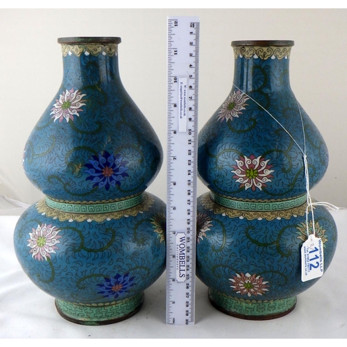 112 - A pair of Chinese cloisonné double gourd shaped vases, each 30cm tall.