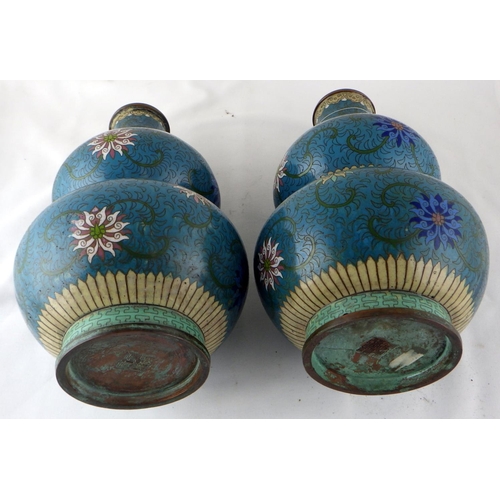 112 - A pair of Chinese cloisonné double gourd shaped vases, each 30cm tall.