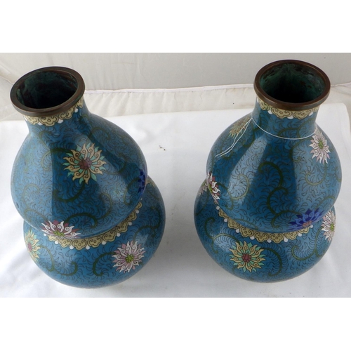 112 - A pair of Chinese cloisonné double gourd shaped vases, each 30cm tall.