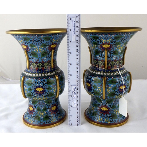 114 - A pair of Chinese cloisonné enamel vases, each 23cm tall.