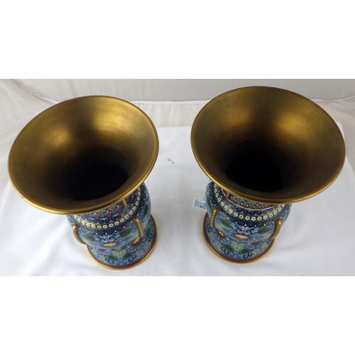 114 - A pair of Chinese cloisonné enamel vases, each 23cm tall.