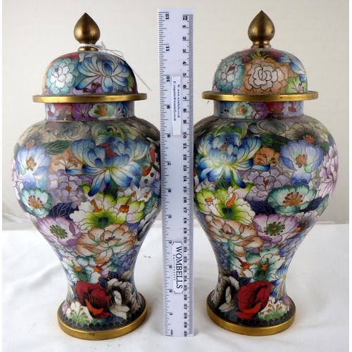 115 - A pair of Chinese cloisonné enamel covered vases, each 31cm tall