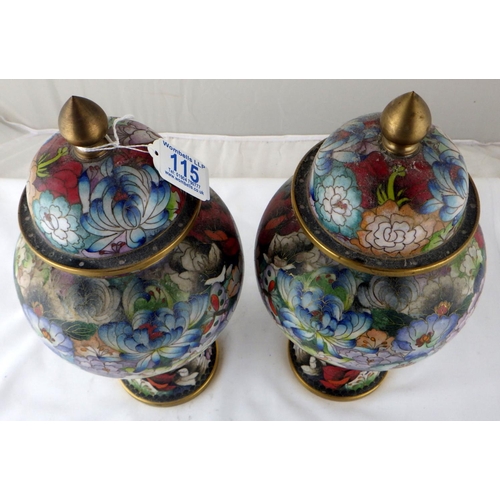 115 - A pair of Chinese cloisonné enamel covered vases, each 31cm tall