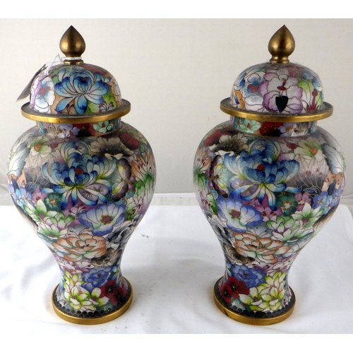 115 - A pair of Chinese cloisonné enamel covered vases, each 31cm tall