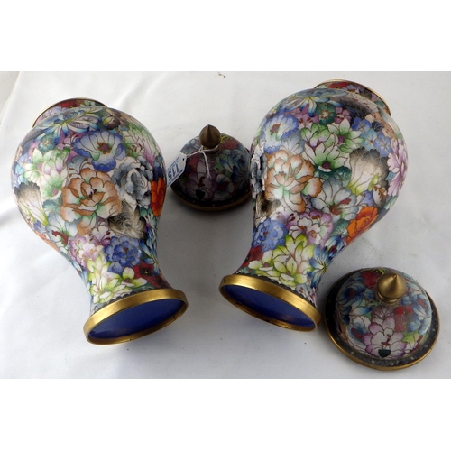 115 - A pair of Chinese cloisonné enamel covered vases, each 31cm tall