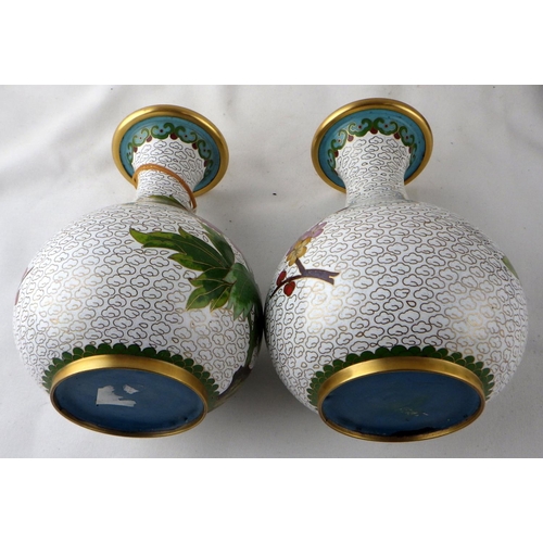 116 - Two pairs of Chinese cloisonné enamel vases, the pair on carved stands 24cm tall.  (4)