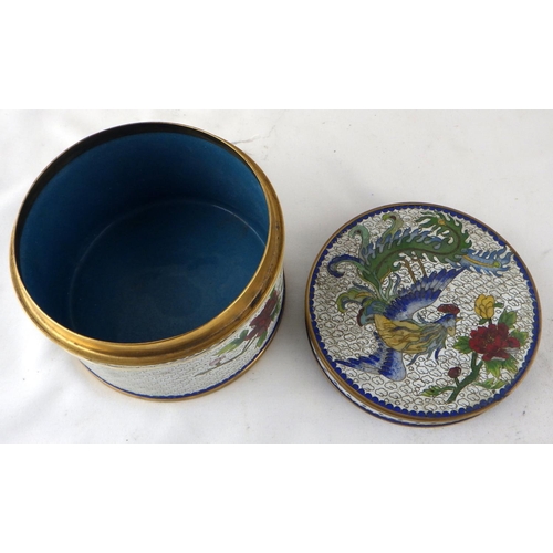 120 - A Chinese cloisonné enamel circular covered box.  13cm diameter.