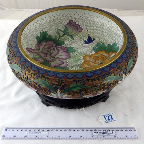 122 - A Chinese cloisonné enamel bowl on stand, 32cm diameter.