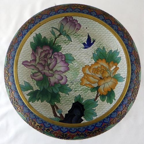 122 - A Chinese cloisonné enamel bowl on stand, 32cm diameter.