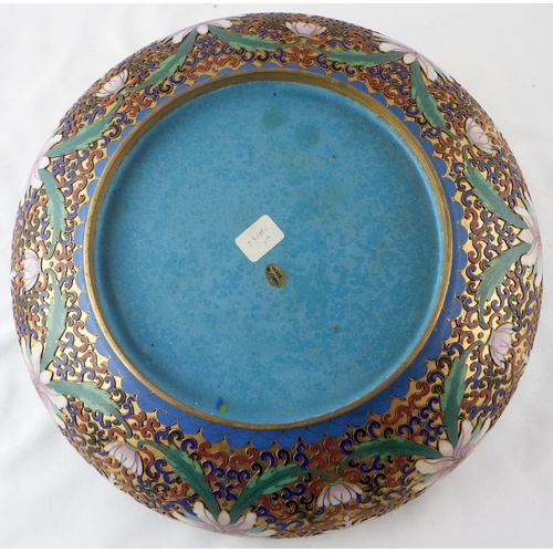 122 - A Chinese cloisonné enamel bowl on stand, 32cm diameter.