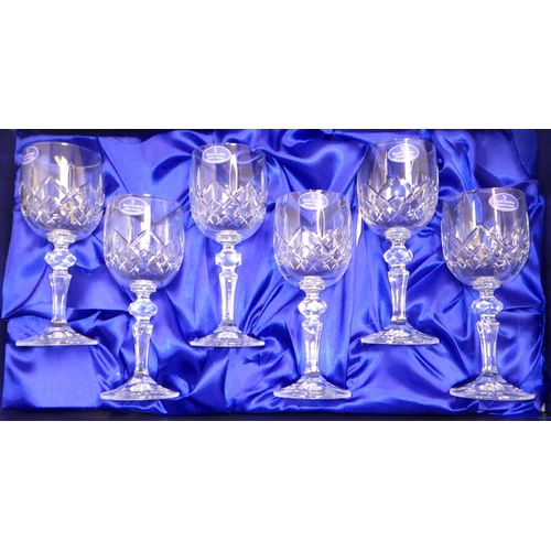 154 - Royal Doulton crystal wine glasses, two fitted cases comprising a set of twelve; a box of four wine ... 