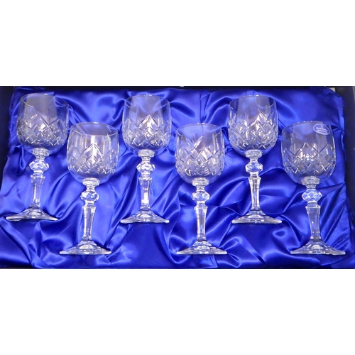 154 - Royal Doulton crystal wine glasses, two fitted cases comprising a set of twelve; a box of four wine ... 