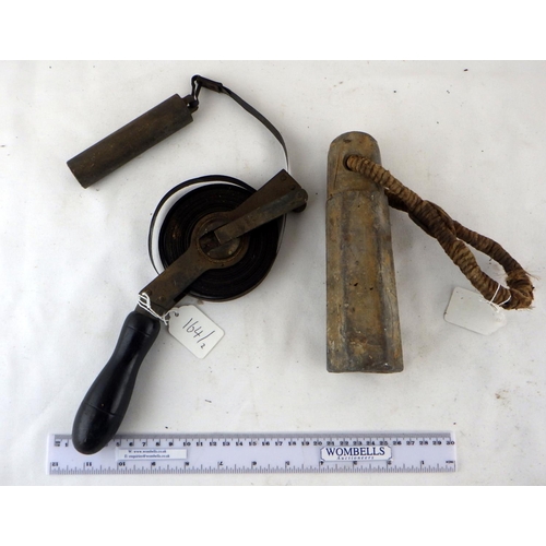 164 - A maritime lead line weight; a Rabone Chesterman dipping tape  / well  depth measure.  (2)