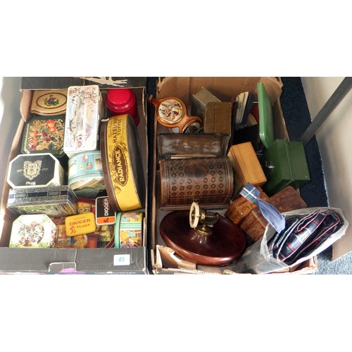49 - A group of misc boxes, wallets together with a box of vintage advertising tins etc (2)
