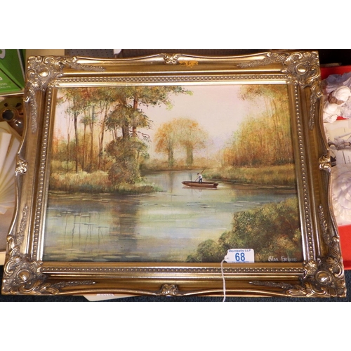 68 - River view with punt, painting on board, Alan Fairbrass.  39 x 29cm within  gilt frame.