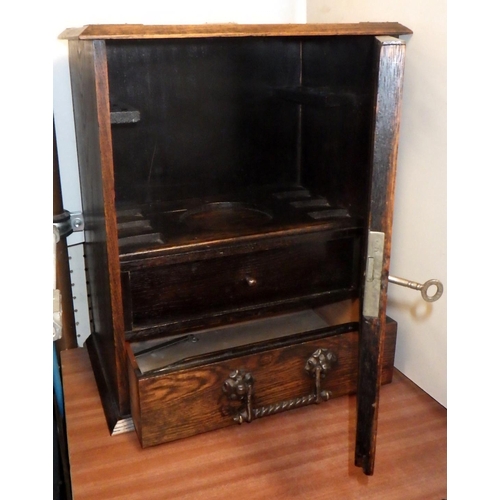 74 - An oak smokers' cabinet, book rest and two pairs of binoculars