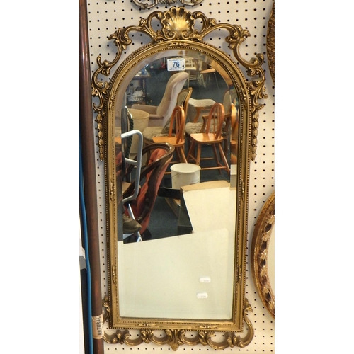 76 - Four gilt framed wall mirrors; a print of The Laughing Cavalier after Frans Hals. (5)