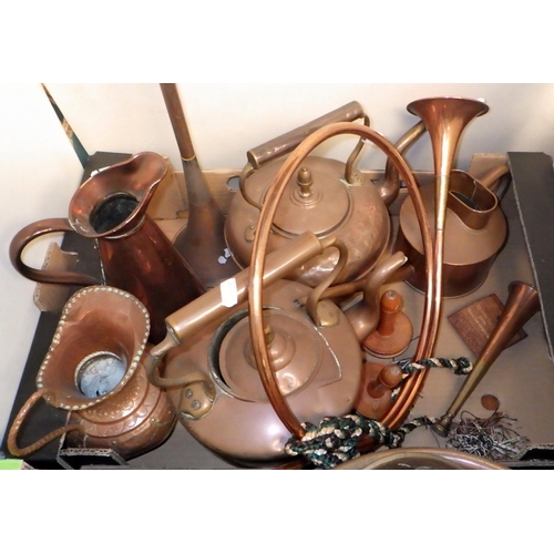 205 - A copper kettle, brass candlesticks, other metalwares etc. (2)