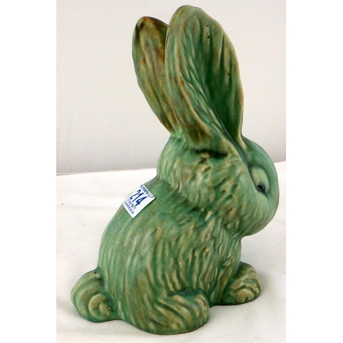 214 - A Sylvac rabbit, green glaze, 25cm tall