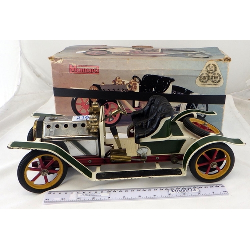 216 - A Mamod live steam car, boxed.