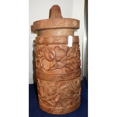 229 - A carved Nepalese Tongba pot and cover.