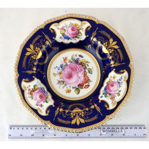 230 - A Royal Crown Derby flower painted cabinet dish, 26cm diameter.