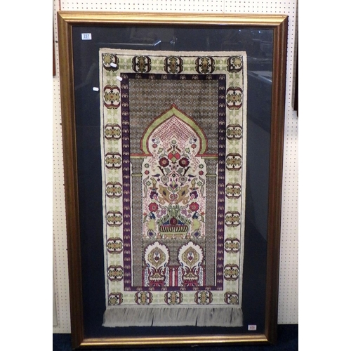 237 - A framed prayer rug (130 x 63cm rug )