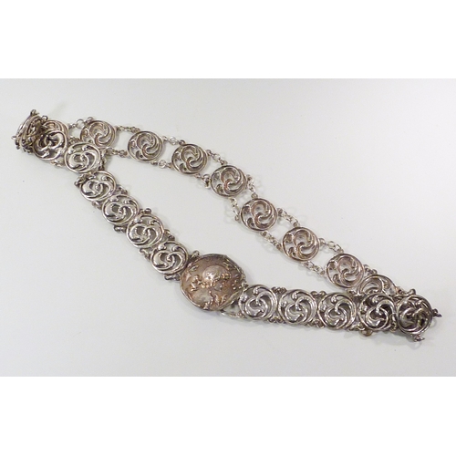 426 - An Art Nouveau silver panel belt, William Henry Sparrow, Birmingham 1903.  123g / 765mm long