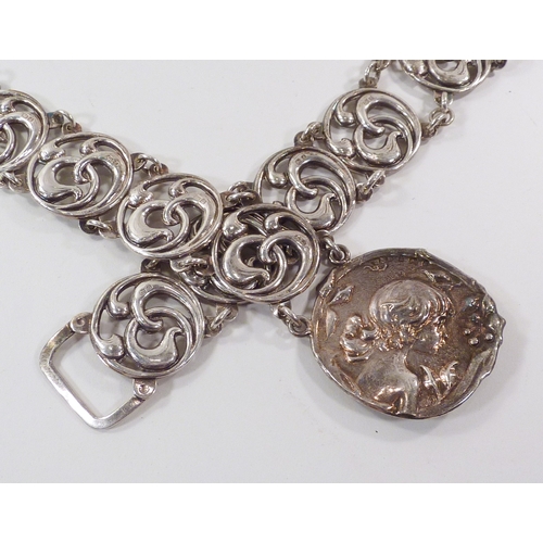 426 - An Art Nouveau silver panel belt, William Henry Sparrow, Birmingham 1903.  123g / 765mm long