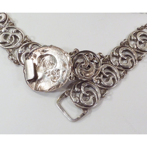 426 - An Art Nouveau silver panel belt, William Henry Sparrow, Birmingham 1903.  123g / 765mm long