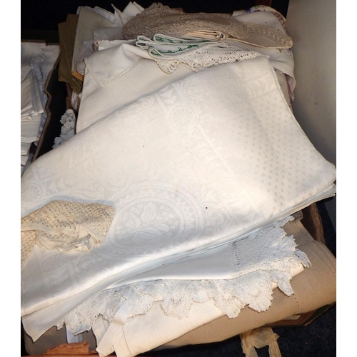 255 - Three boxes of misc linens, doilies etc (3)