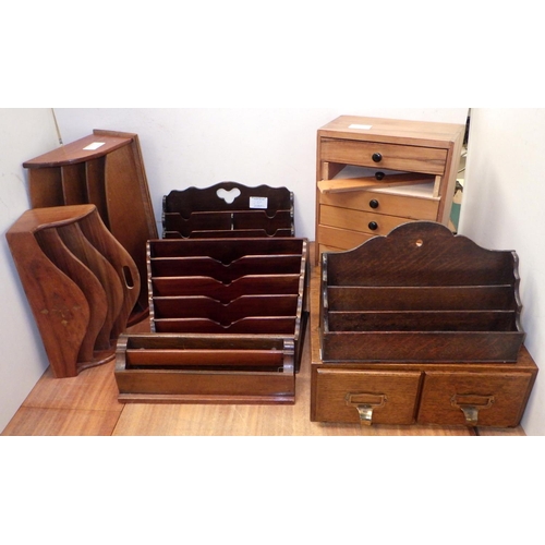 257 - An oak two drawer filing box together with six desk letter / paper holders and a miniature pine ches... 