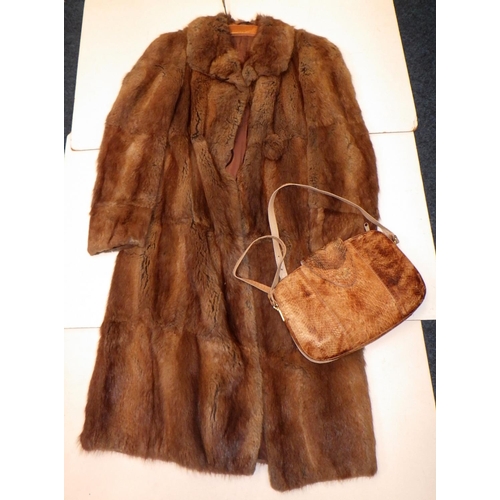 263 - A Fur coat together with a handbag and a Terry's Bowling  Club jacket