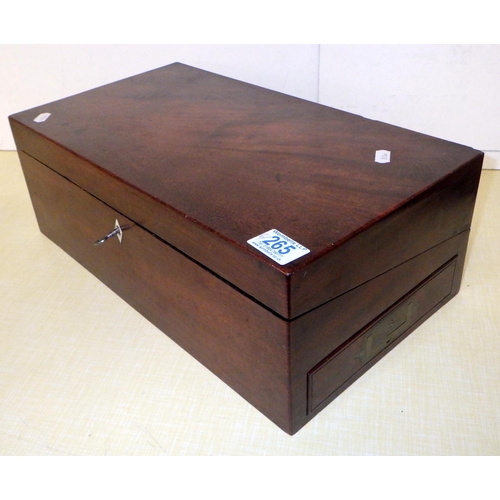 265 - A 19thC mahogany writing box together with an inlaid sewing box, two foot stools, bed pan and a smal... 