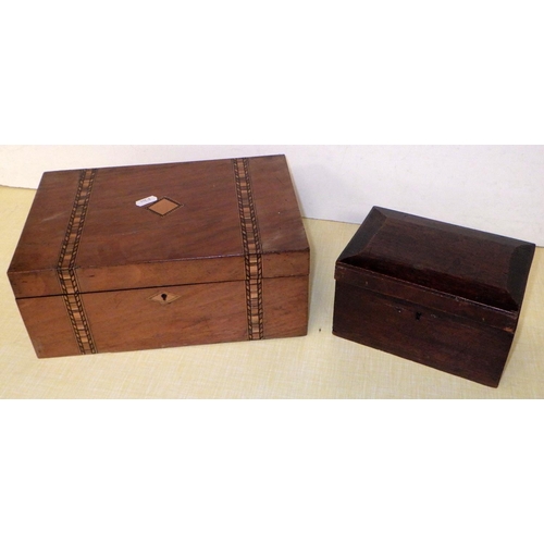 265 - A 19thC mahogany writing box together with an inlaid sewing box, two foot stools, bed pan and a smal... 