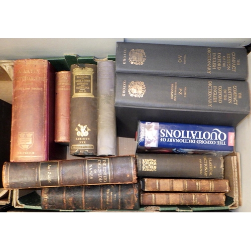 266 - Four boxes of misc books to inc various Dictionary's, History, Heraldry etc (4)