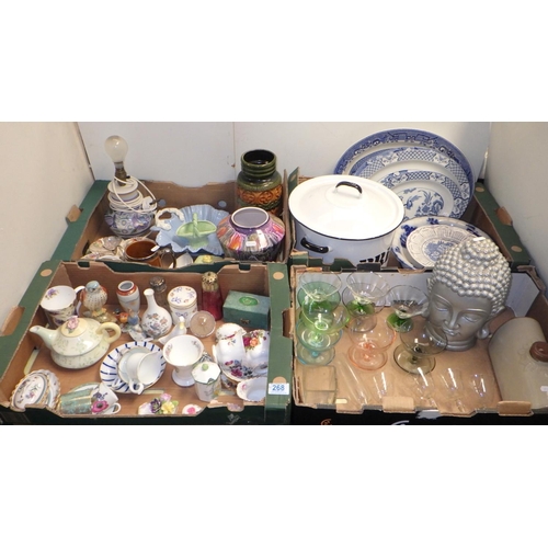 268 - An enamel flour bin together with misc glass and ceramics to include Royal Albert, West German vases... 