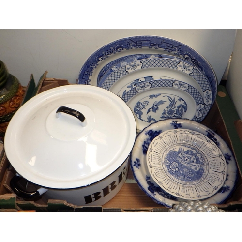 268 - An enamel flour bin together with misc glass and ceramics to include Royal Albert, West German vases... 