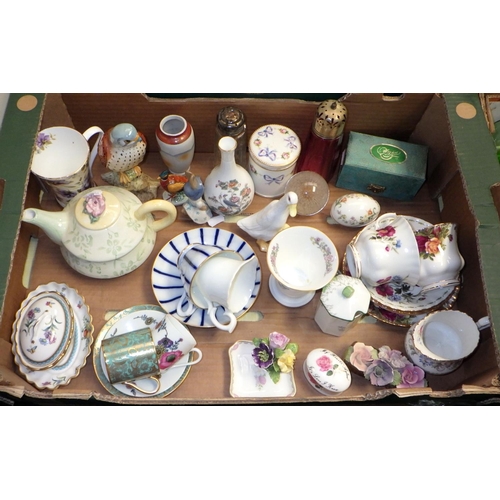 268 - An enamel flour bin together with misc glass and ceramics to include Royal Albert, West German vases... 