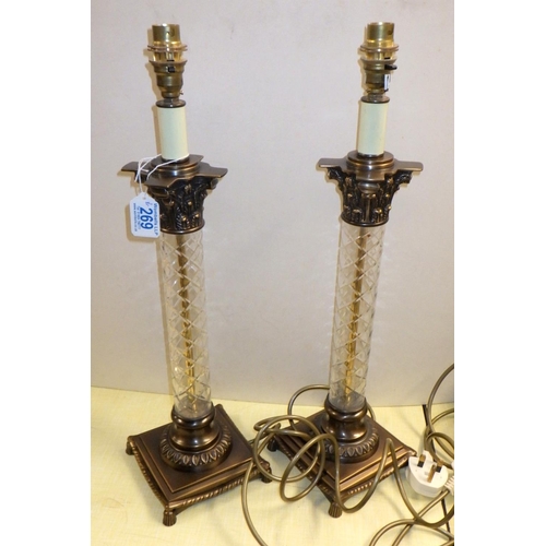 269 - A pair of cut glass Corinthian column table lamps