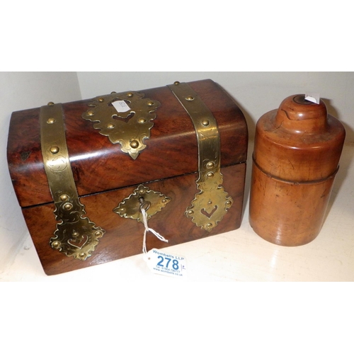 278 - A 19thC walnut tea caddy together with a treen box (2)