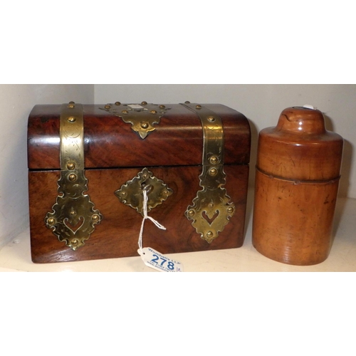 278 - A 19thC walnut tea caddy together with a treen box (2)