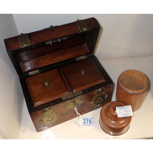 278 - A 19thC walnut tea caddy together with a treen box (2)