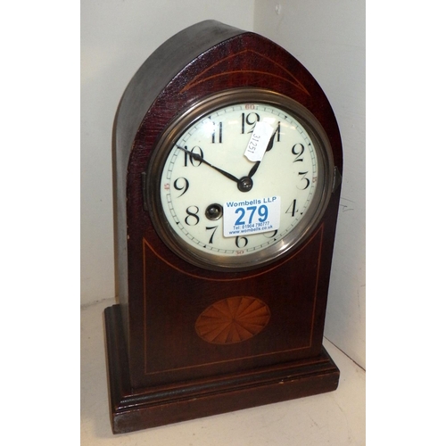 279 - An Edwardian inlaid Lancet top mantle clock