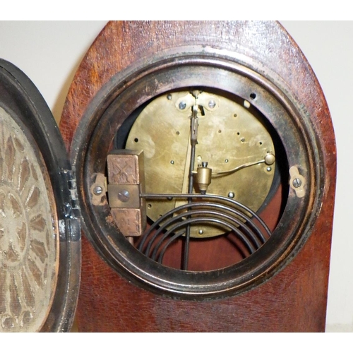 279 - An Edwardian inlaid Lancet top mantle clock