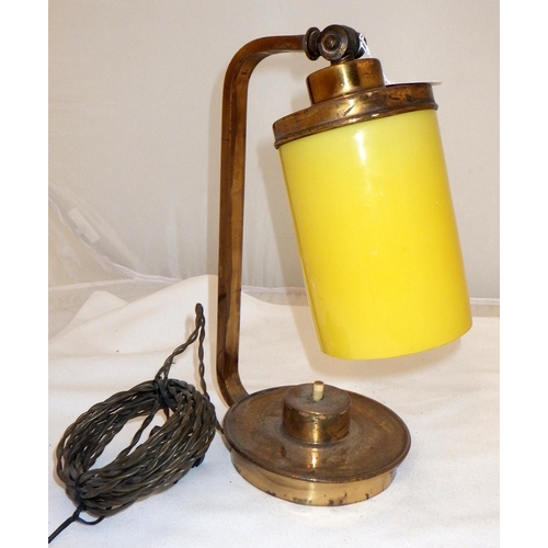 304 - An Art Deco adjustable yellow glass shade lamp (in need of re-wire)