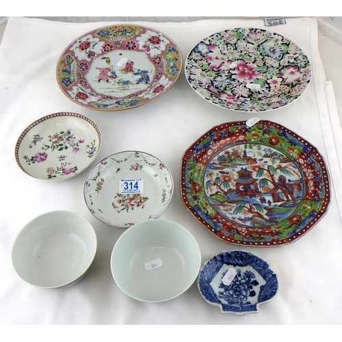 314 - Two Chinese saucers, plates etc (8) af