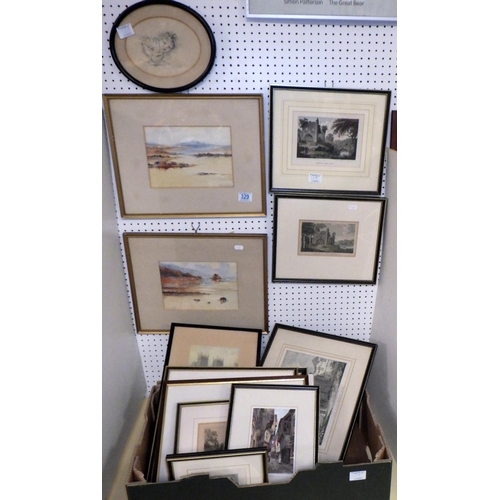 329 - A group of various framed prints to York interest together with two S Barnes Robson watercolours and... 