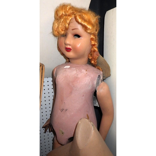 350 - A jointed girl mannequin / doll together with a cane torso, two busts and a knicker torso (5)