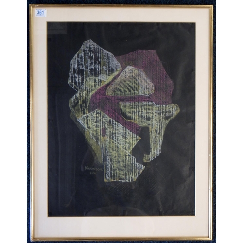 361 - Joseph Lacasse (Belgian 1894 - 1975): pastel on dark paper abstract composition similar to 